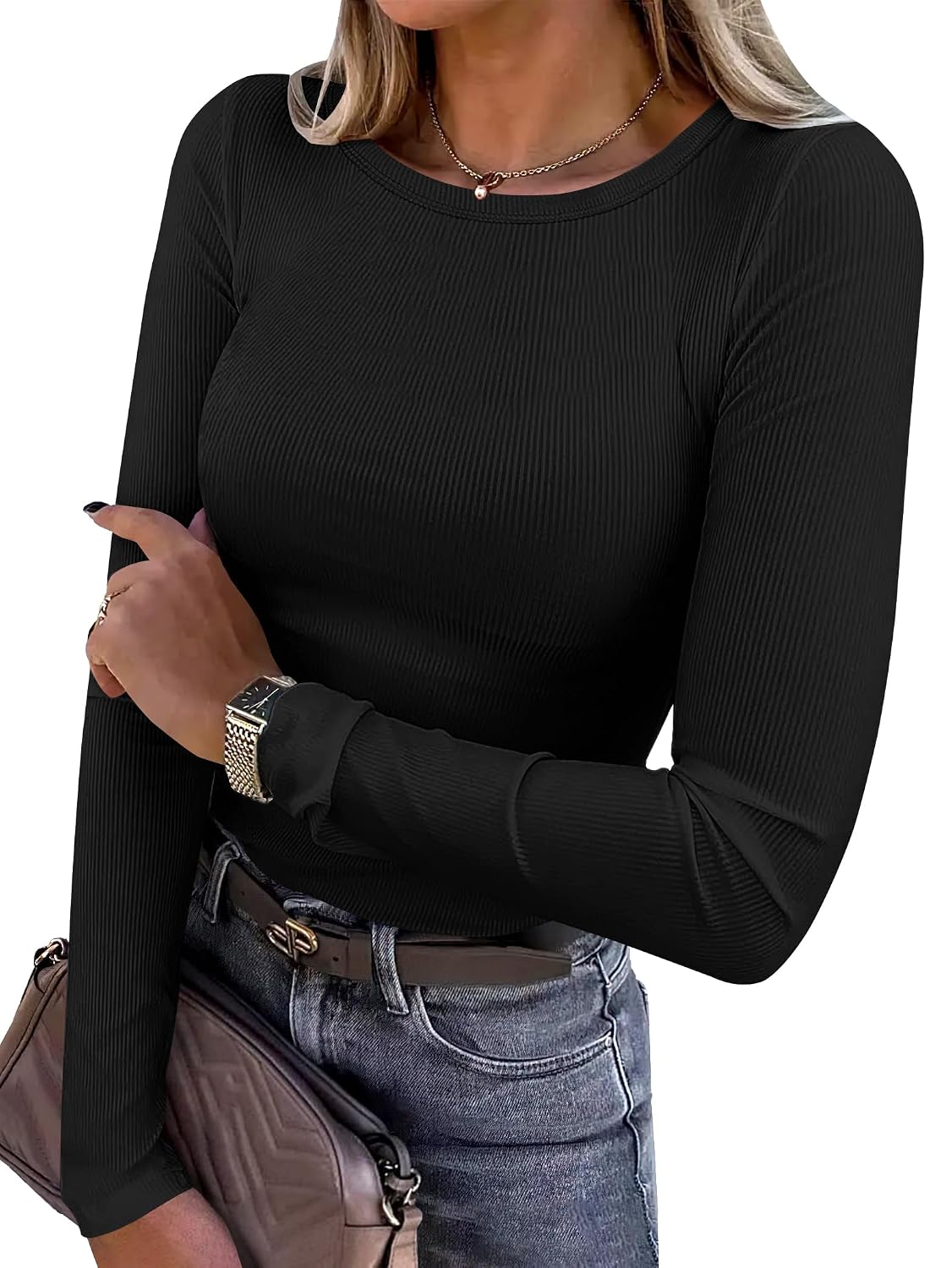 Camiseta Manga Larga Canalé Mujer – Ajustada y Suave